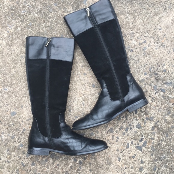 Aquatalia Tall Black Leather & Suede Buckle, Sz 8 - Picture 2 of 14